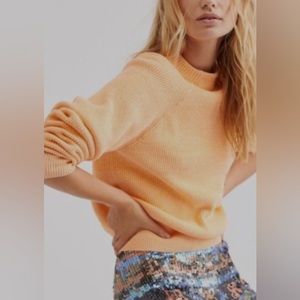 Free People Too Good Ribbed Trim Pullover Sweater in Orange Zest